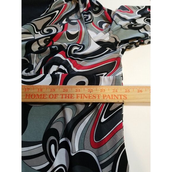 Cato Women's Plus 22W Top Faux Wrap Empire Waist 3/4 Sleeve Black Red Asymmetric - Picture 8 of 10